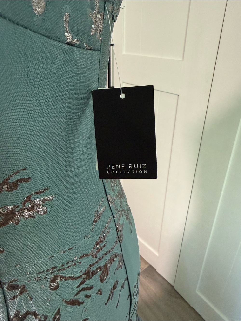 Rene Ruiz Sage Green Embroidered Evening Gown - Picture 5 of 11